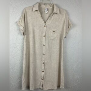Women’s Naïf Linen Blend Button Down Collared Short Sleeve Dress Sz Medium